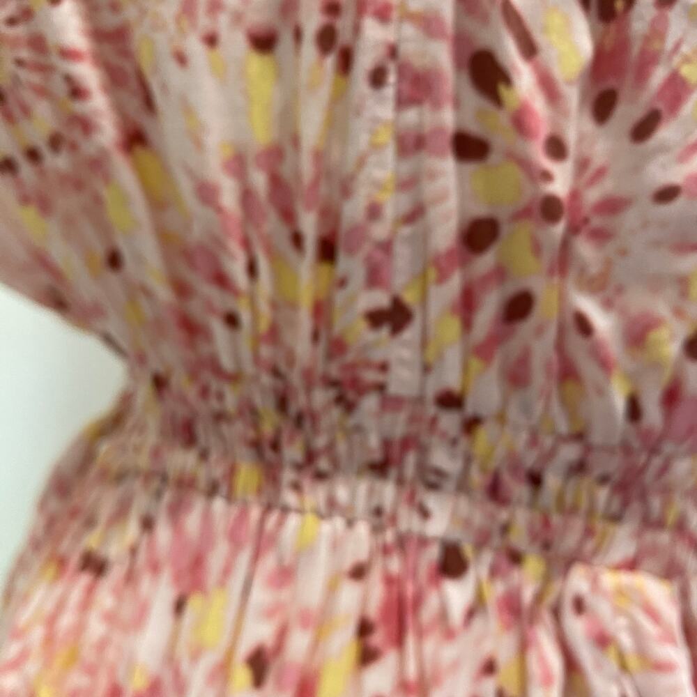 MISA Eloise Pink Tie Waist Puff Sleeve Ruffle Hem Boho Mini Dress Sz M - Picture 11 of 11
